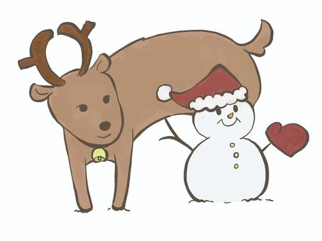 トナカイと雪だるま 冬,トナカイ,雪だるまのイラスト素材