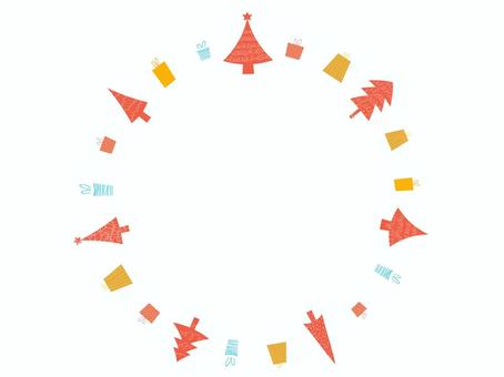 クリスマスツリーとギフトのフレーム2　赤 クリスマス,冬,フレーム,クリスマスツリー,背景,星,キラキラ,テクスチャ,手描き,杉のイラスト素材