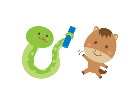 Illustration, snake, horse, baton touch, 