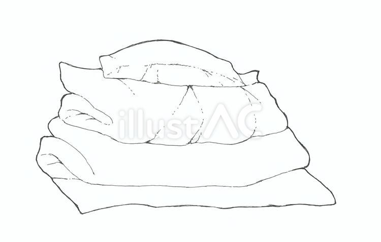 【手描き】畳んだお布団の線画イラスト 布団,枕,寝具のイラスト素材