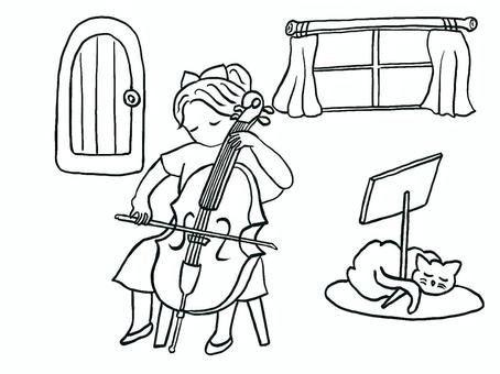 音楽のぬりえシリーズ チェロのお部屋 音楽のぬりえシリーズ チェロのお部屋 チェロ,楽器,子供部屋,部屋,練習,女の子,子ども,子供,音楽,演奏のイラスト素材