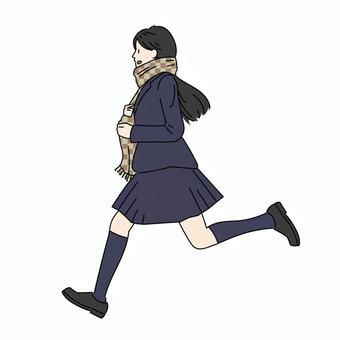 走るマフラー姿の女子生徒 女性,学生,制服,生徒,学生服,全身,走る,マフラー,ブレザー,活発のイラスト素材