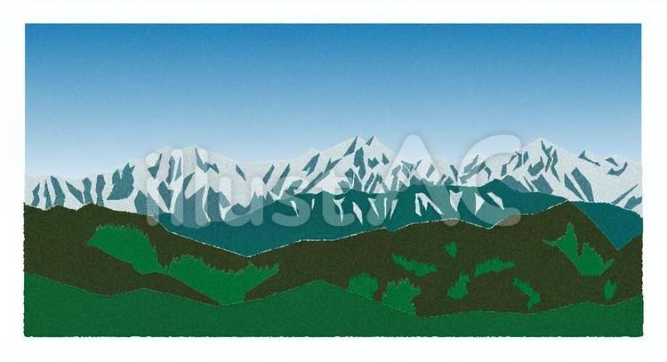 北アルプス＿日本百名山＿版画風 日本百名山,登山,山登りのイラスト素材