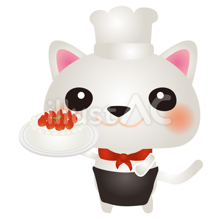白ねこパティシエ ねこ,パティシエ,ケーキ屋さんのイラスト素材