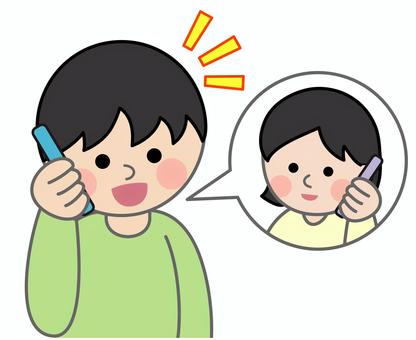 スマホで女性と話す男の子 子供,児童,小学生,男の子,気づく,吹き出し,女性,スマホ,母親,先生のイラスト素材