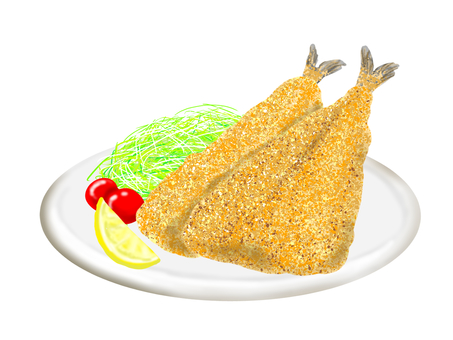 アジフライ アジフライ,鯵,魚,揚げ物,盛り付け,レモン,キャベツ,プチトマト,おかず,献立のイラスト素材