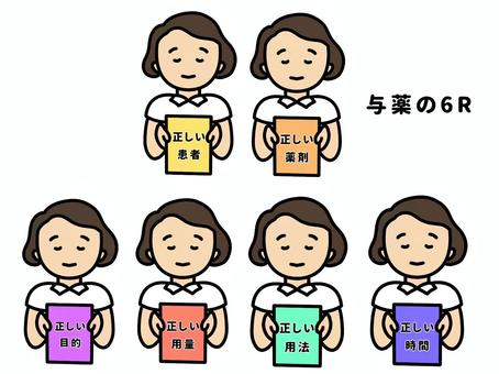 与薬の6Rのイラスト 与薬,6r,用法,用量,時間,目的,患者,確認,病院,薬剤のイラスト素材