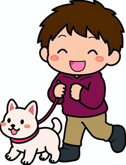 赤の犬の散歩の男子です。 犬,散歩,シンプル,ペット,飼い主,リード,首輪,屋外,運動,歩行のイラスト素材