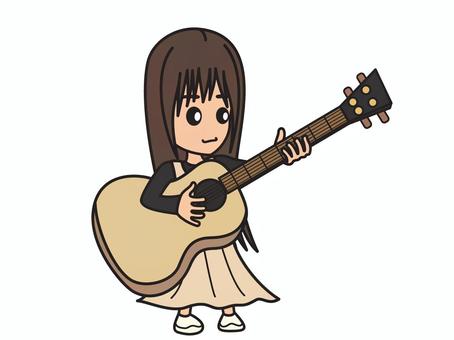 ギター女子 女性,ギター,キャラクター,可愛い,ゆるいのイラスト素材