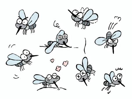 蚊のイラストセット 蚊,虫,害虫,虫刺され,刺される,夏,飛ぶ,落ちる,吸う,藪蚊のイラスト素材