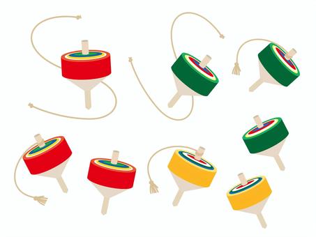 お正月のこまイラストセット こま,お正月,新年,正月遊び,縁起物,おもちゃ,日本の伝統,昔の遊び,懐かしい,玩具のイラスト素材