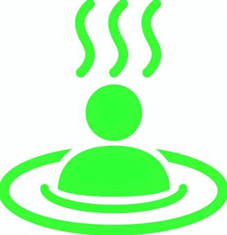 ピクトグラムの緑の温泉です。 ピクトグラム,温泉,シンプル,露天風呂,湯船,旅館,風呂,日本,癒し,リラックスのイラスト素材