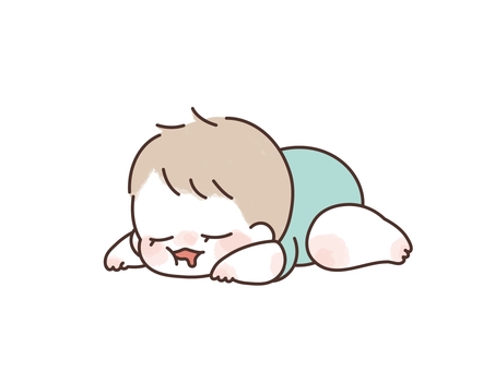 うつぶせ寝をする赤ちゃん 赤ちゃん,育児,ロンパース,うつぶせ,寝る,昼寝,よだれ,寝顔のイラスト素材