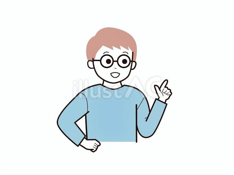 指差しで良い事を話す男子2／カラー 男の子,長袖,指差しのイラスト素材