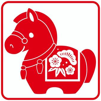 午年の判子風イラスト素材1 午年,馬,和柄,正月,土鈴,シルエット,判子,朱,赤,年賀のイラスト素材
