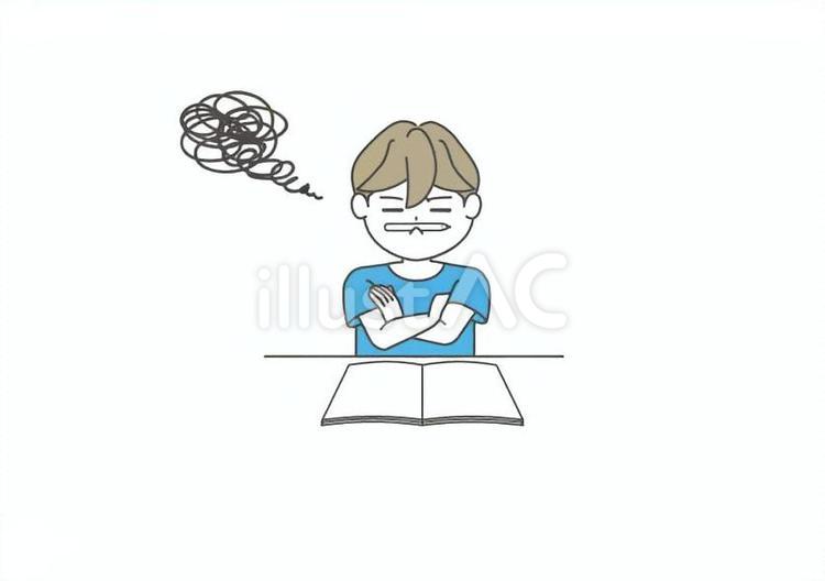 勉強が分からない小学生の男の子 勉強,宿題,家庭学習のイラスト素材