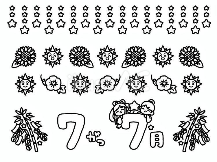 ７月のフレーム白黒 手描き,フレーム,７月のイラスト素材