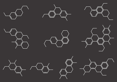 様々な化学構造式のイメージ素材 化学,構造式,幾何学,ライン,サイエンス,セットのイラスト素材