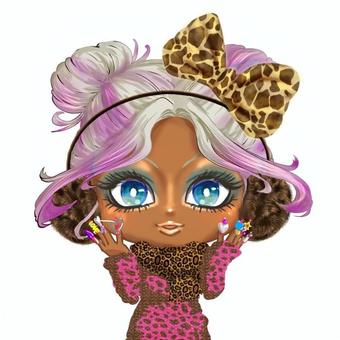 冬のお団子ヘアギャルアイコン ギャル,平成,豹柄,ダルメシアン柄,冬,ピース,リボン,マフラー,ニットワンピースのイラスト素材