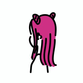 Back view of a woman (cat ear/pink 1), , JPG, PNG and AI