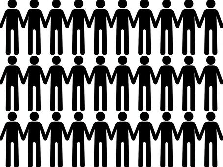 手を繋ぐ人たち2 手を繋ぐ,平和,ピクトグラム,大人数,三列,シルエット,棒人間,人物,全身,アイコンのイラスト素材