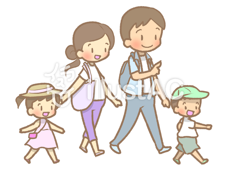 半袖-外出-４人家族210605 家族,外出,全身のイラスト素材