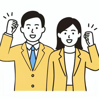 ガッツポーズするビジネスマン ガッツポーズするビジネスマン 人物,女性,男性,女,かわいい,おしゃれ,新入社員,男性社員,女性社員,仕事のイラスト素材