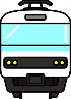 水色の電車の正面です。 電車,シンプル,鉄道,車両,路線,通勤,プラットホーム,車輪,感光,ローカル線のイラスト素材