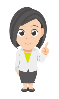 指さす年配ビジネスウーマンのSD 先生,教師,教員,指導員,スーツ,ビジネス,会社,社会人,指さす,指さしのイラスト素材