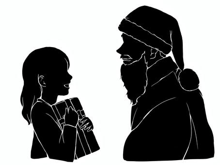 こどもとサンタ3 サンタクロース,クリスマス,子供,プレゼント,冬,笑顔,12月,おじいさん,ひげ,シルエットのイラスト素材