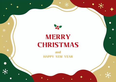クリスマスのおしゃれなフレーム クリスマス,フレーム,背景,雪,雪の結晶,クリスマスカラー,おしゃれ,幾何学,手描き,デザインのイラスト素材