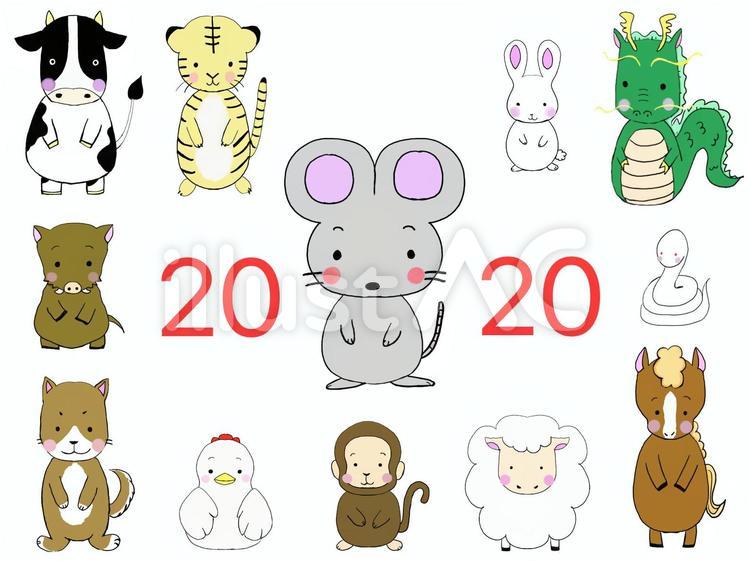 干支２０２０ 干支,動物,ねずみのイラスト素材