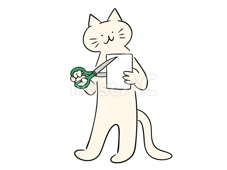 紙を切る猫（カラー） 猫,はさみ,紙のイラスト素材