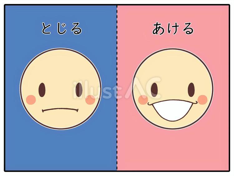 「口をとじる、あける」の視覚支援 絵カード,視覚支援,顔のイラスト素材