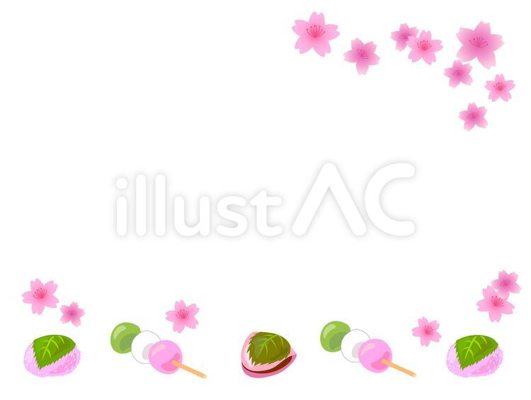 春の和菓子のフレーム　白 和菓子,春,桜のイラスト素材