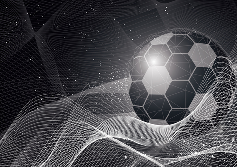 かっこいいサッカーとテクノロジーの背景 スポーツ,サッカー,ボール,曲線,波形,テクノロジー,デジタル,光,パーティクル,スタイリッシュのイラスト素材