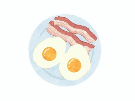 ベーコンエッグ 食べ物,料理,ベーコンエッグ,目玉焼き,ベーコン,卵,卵料理,朝食,朝ごはん,皿のイラスト素材