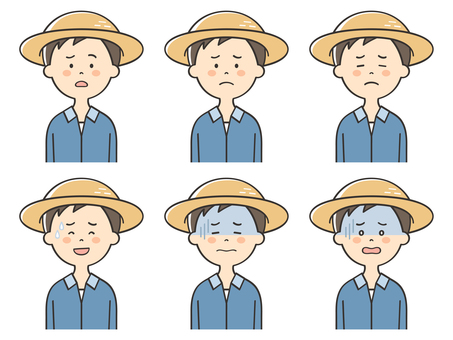 農家の男性の困った表情セット 農家の男性の困った表情セット 困る,不安,悩む,落ち込む,焦る,不調,悲しむ,苦笑い,がっかり,ガーンのイラスト素材