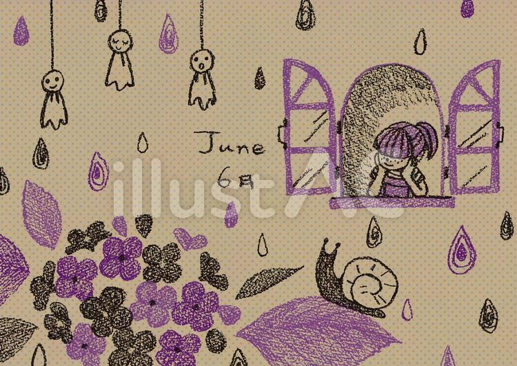 梅雨1　カフェ風 梅雨,6月,花のイラスト素材