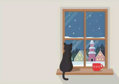 冬の街並みが見える窓と猫とコーヒー 冬の街並みが見える窓と猫とコーヒー 冬,猫,コーヒー,カップ,街並み,雪,窓,部屋,季節,おしゃれのイラスト素材