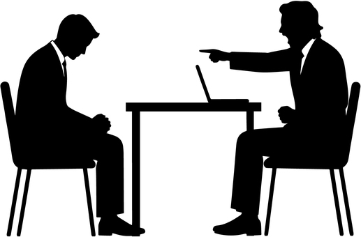 上司に叱責される男性社員のシルエット 叱責,叱る,注意,指導,怒る,怒鳴る,パワハラ,ハラスメント,上司,部下のイラスト素材