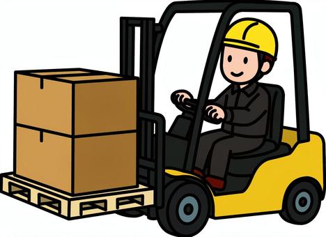 フォークリフトの黒の作業員です。 フォークリフト,シンプル,段ボール,作業員,運転手,荷役,倉庫,工場,物流,重機のイラスト素材