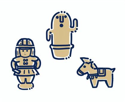 はにわたち はにわ,古墳時代,武人,馬,埴輪,土器,素焼き,ゆるキャラ,かわいいのイラスト素材