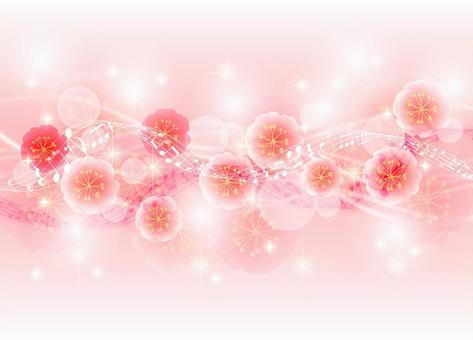 Glitter background of peach blossoms, staff and streamlines Glitter background of peach blossoms, staff and streamlines