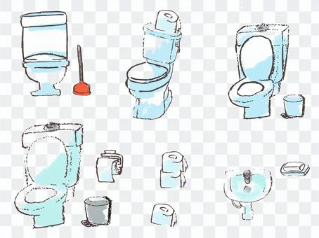 Overseas flush toilet and accessory illustration material set Overseas flush toilet and accessory illustration material set