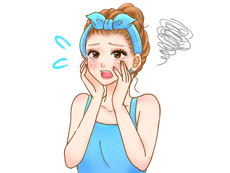 Adult woman with a hair band suffering from rough skin Adult woman with a hair band suffering from rough skin