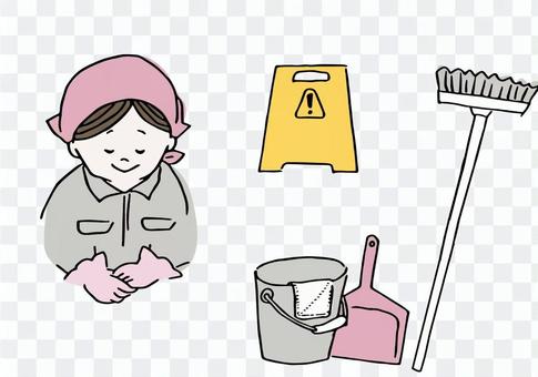 Cleaning staff woman and cleaning goods Cleaning staff woman and cleaning goods