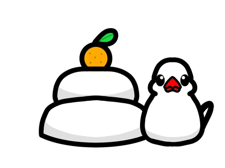 Java sparrow and kagami mochi Java sparrow and kagami mochi