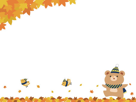 Autumn leaves, bear and bird frame Autumn leaves, bear and bird frame