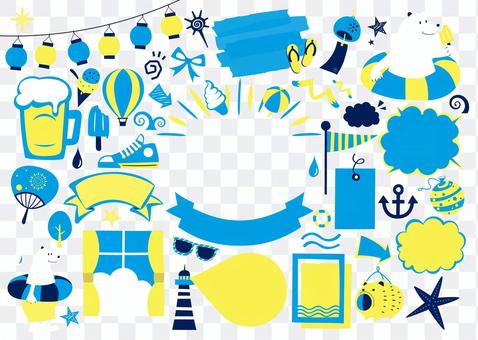 Blue pop summer hand-drawn SET Blue pop summer hand-drawn SET